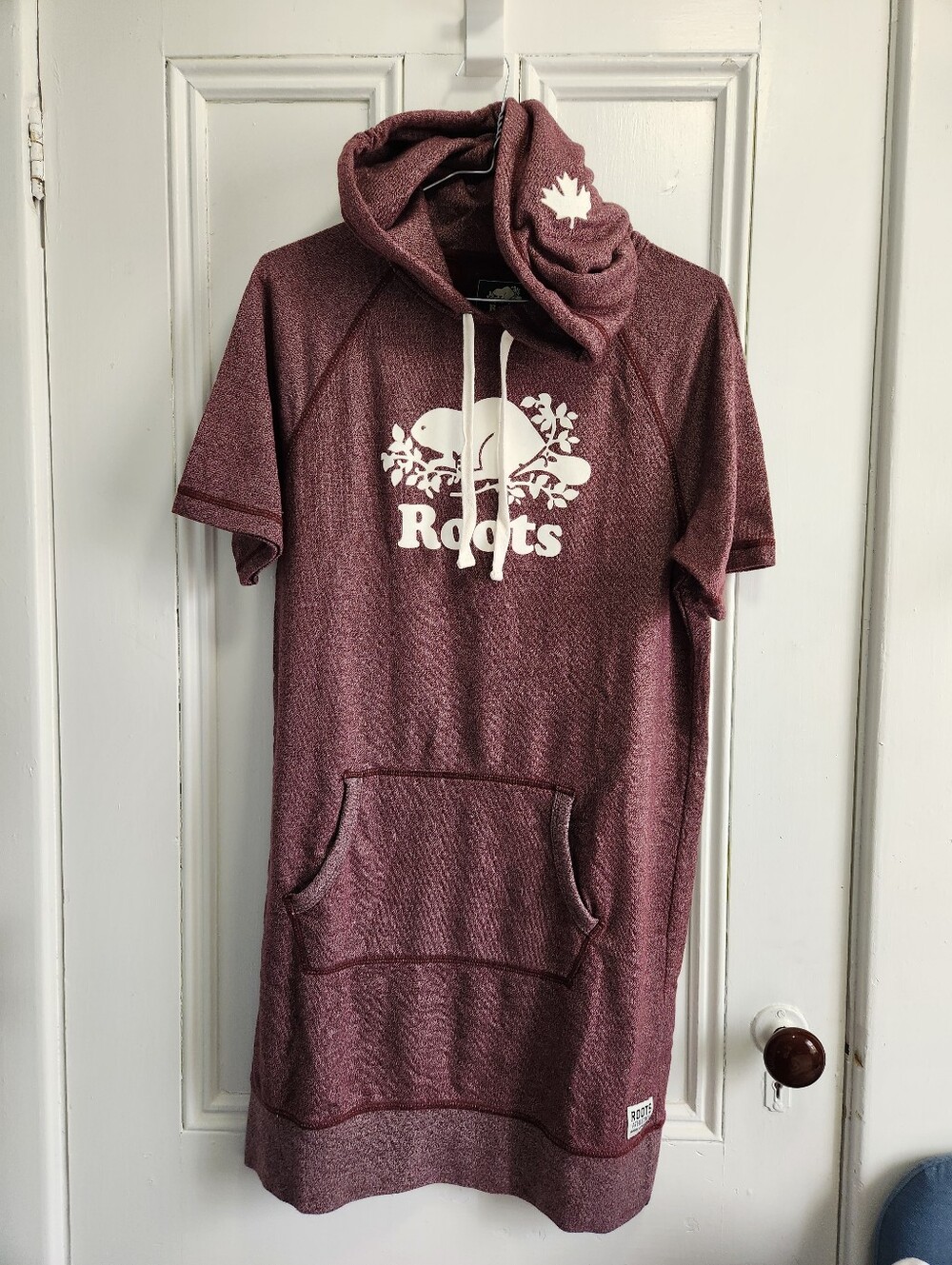 Roots Canada Maroon Short-Sleeve Hoodie Dress - Size Small
